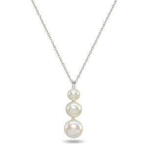 NEW 925 Silver Graduated Cultured Pearl Necklace